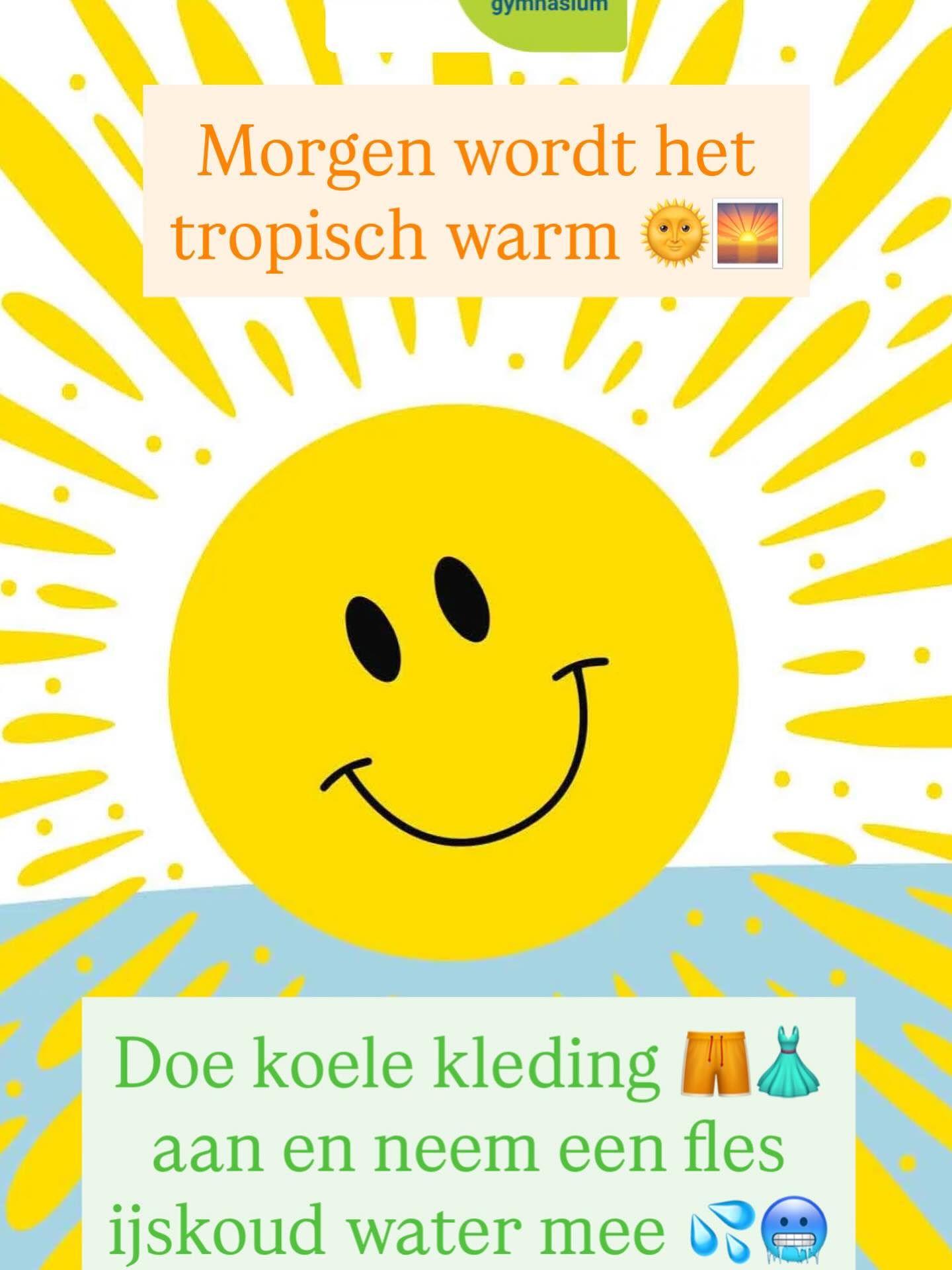 Veel succes 🍀🍀🍀🍀morgen met de zomerse temperaturen 🌞🌞🌞
Doe koele kleding 🩳👗aan, neem een fles water 💦 mee. De toetsen zijn verplaatst naar de meest koele lokalen👍🏻👍🏽👍🏾
#hitte #warmte #toetsen #toetsweek #koelekleding #fleswater #verkoelend #koelelokalen #daltonvoorburg #daltoncollege #daltononderwijs