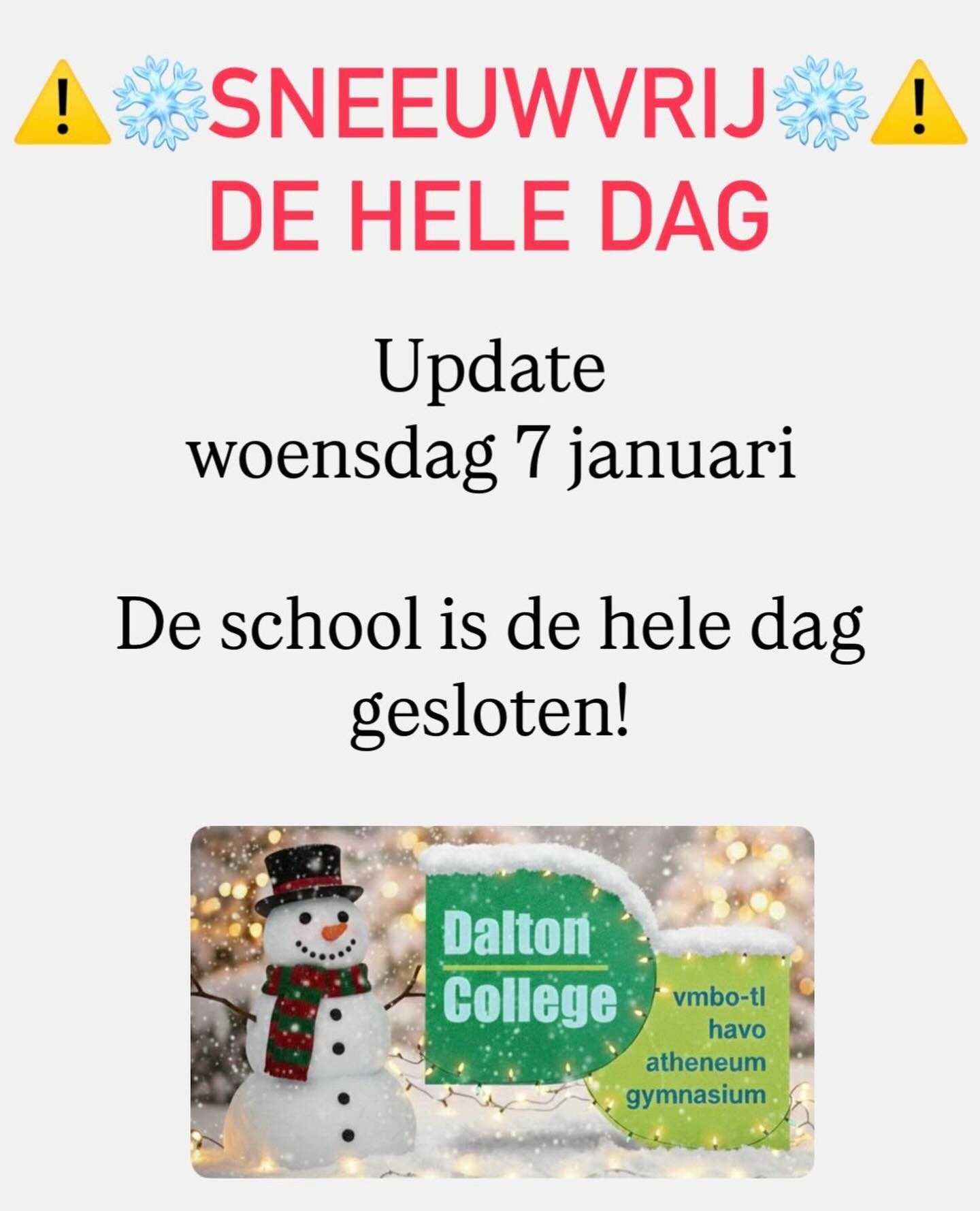 Vandaag is de school gesloten vanwege de slechte weersomstandigheden ❄️☃️🌨️. 
Fijne sneeuwdag, allemaal! 
#sneeuw #sneeuwvrij #thuisblijven #geenschool #daltoncollegevoorburg
